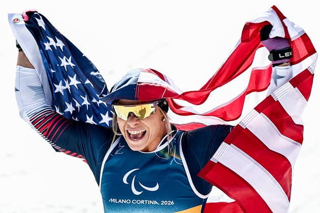 March 10, 2026, TESERO, ITALY: OKSANA MASTERS of the USA celebrates winning the women s para cross-country skiing sitting sprint final at Tesero Cross-Country Stadium during the 2026 Winter Paralympic Games. 2026 Winter Paralympics: Para Cross-Country Skiing  - ZUMAt113 20260310_zaa_t113_133 Copyright: xMikhailxTereshchenkox