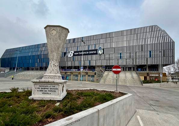 10 03 2026, Football UEFA Championsleague 2025 2026 Round of 16, Atalanta Bergamo FC Bayern Munich, in the New Balance Arena Bergamo, Italy , the New Balance Arena from outside DFL and DFB regulations prohibit any use of photographs as image sequences and or quasi video