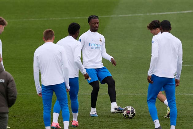March 10, 2026, Madrid, Spain: Eduardo Camavinga (C) of Real Madrid CF seen in action during the training session at Ciudad Real Madrid, on the eve of the UEFA Champions League 2025 2026 Round of 16 first leg football match between Real Madrid CF and Manchester City. Real Madrid CF Training Session And press conference, PK, Pressekonferenz In Spain - 10 Mar 2026  - ZUMAs197 20260310_aaa_s197_033 Copyright: xFedericoxTitonex