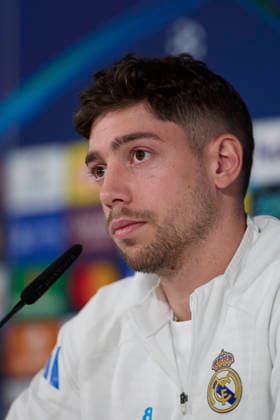 March 10, 2026, Madrid, Spain: Federico Valverde of Real Madrid CF attends a press conference, PK, Pressekonferenz during the training session at Ciudad Real Madrid, on the eve of the UEFA Champions League 2025 2026 Round of 16 first leg football match between Real Madrid CF and Manchester City. Real Madrid CF Training Session And Press Conference In Spain - 10 Mar 2026  - ZUMAs197 20260310_aaa_s197_034 Copyright: xFedericoxTitonex