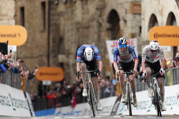 Van Der Poel Mathieu Of Alpecin-Premier Tech fisrt on the finish line during the 206-kilometer Stage 2 of the Tirreno-Adriatico cycling race from Camaiore to San Gimignano - Italy - Tuesday, March 10, 2026. - cycling .  Copyright: xMassimoxPaolone LaPressex