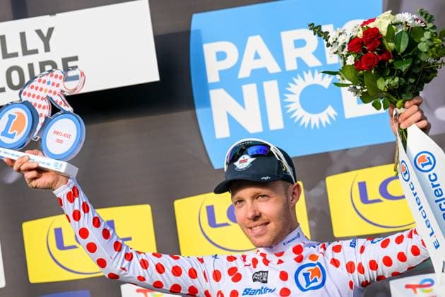 Danish Casper Pedersen of Soudal Quick-Step pictured on the podium after the third stage of 84th edition of the Paris-Nice cycling race, a team time trial from Cosne-Cours-sur-Loire to Pouilly-sur-Loire (23,5 km), on Tuesday 10 March 2026. DAVIDxPINTENS  x167067980x