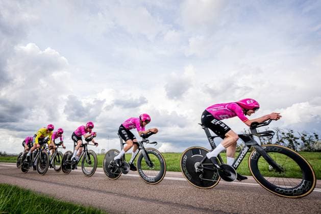 EF Education-EasyPost riders pictured in action during the third stage of 84th edition of the Paris-Nice cycling race, a team time trial from Cosne-Cours-sur-Loire to Pouilly-sur-Loire (23,5 km), on Tuesday 10 March 2026. DAVIDxPINTENS  x167069284x
