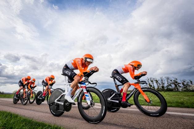 INEOS Grenadiers riders pictured in action during the third stage of 84th edition of the Paris-Nice cycling race, a team time trial from Cosne-Cours-sur-Loire to Pouilly-sur-Loire (23,5 km), on Tuesday 10 March 2026. DAVIDxPINTENS  x167069298x