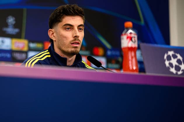 LEVERKUSEN, GERMANY - 10 MARCH, 2026: Kai Havertz - press conference, PK, Pressekonferenz The match of UEFA Champions League Bayer Leverkusen vs Arsenal London at BayArena.  Copyright: xVitaliixKliuievx