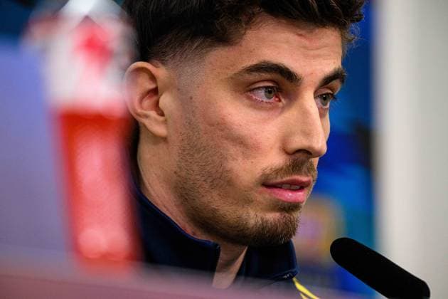 LEVERKUSEN, GERMANY - 10 MARCH, 2026: Kai Havertz - press conference, PK, Pressekonferenz The match of UEFA Champions League Bayer Leverkusen vs Arsenal London at BayArena.  Copyright: xVitaliixKliuievx