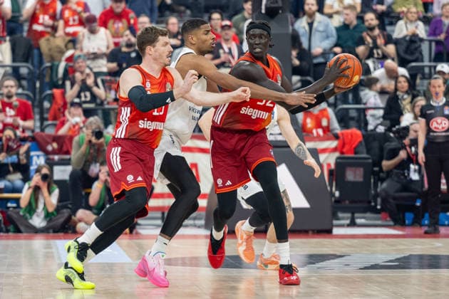 Andreas Obst 13 FC Bayern Basketball , David N Guessan 1 Basketball Loewen Braunschweig , Wenyen Gabriel 32 FC Bayern Basketball , FC Bayern Basketball vs Basketball Loewen Braunschweig, BBL, 25 Matchday, 10 03 2026 Munich Bavaria Germany Copyright: xkolbert-press UlrichxGamelx