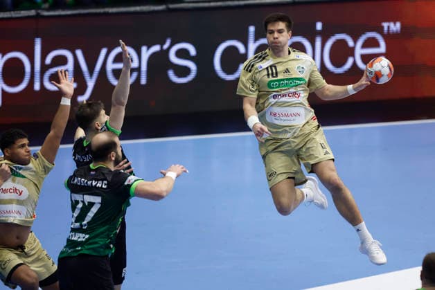 RK Nexe v Recken v TSV Hannover-Burgdorf - EHF European League Men 2025 2026 NASICE, CROATIA - MARCH 10: Renars Uscins of TSV Hannover-Burgdorf in action during the EHF European League Men 2025 2026 match between RK Nexe and Recken - TSV Hannover-Burgdorf at Sports Hall King Tomislav on March 10, 2026 in Nasice, Croatia.  DavorxJavorovic PIXSELL