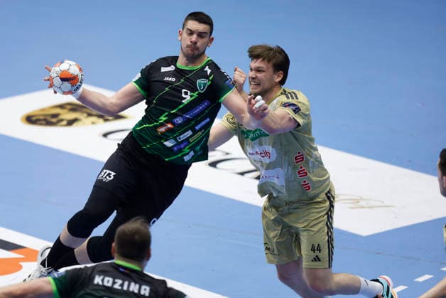 RK Nexe v Recken v TSV Hannover-Burgdorf - EHF European League Men 2025 2026 NASICE, CROATIA - MARCH 10: Lucian Krajcar of RK Nexe and Thomas Solstad TSV Hannover-Burgdorf in action during the EHF European League Men 2025 2026 match between RK Nexe and Recken - TSV Hannover-Burgdorf at Sports Hall King Tomislav on March 10, 2026 in Nasice, Croatia.  DavorxJavorovic PIXSELL
