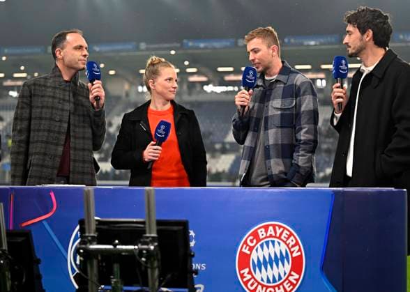 10 03 2026, Football UEFA Championsleague 2025 2026 Round of 16, Atalanta Bergamo FC Bayern Munich, in the New Balance Arena Bergamo, Italy , Christoph Kramer 2 from right and Mats Hummels re, both Germany as TV experts DFL and DFB regulations prohibit any use of photographs as image sequences and or quasi video