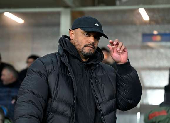 10 03 2026, Football UEFA Championsleague 2025 2026 Round of 16, Atalanta Bergamo FC Bayern Munich, in the New Balance Arena Bergamo, Italy , Coach Vincent Kompany FC Bayern Munich pensive DFL and DFB regulations prohibit any use of photographs as image sequences and or quasi video