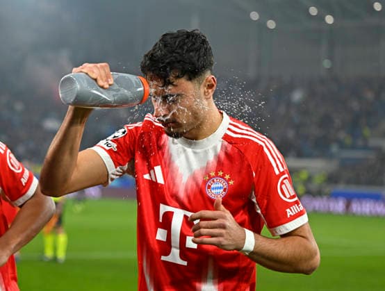 10 03 2026, Football UEFA Championsleague 2025 2026 Round of 16, Atalanta Bergamo FC Bayern München, in the New Balance Arena Bergamo, Italy , Aleksandar Pavlovic FC Bayern München DFL and DFB regulations prohibit any use of photographs as image sequences and or quasi video