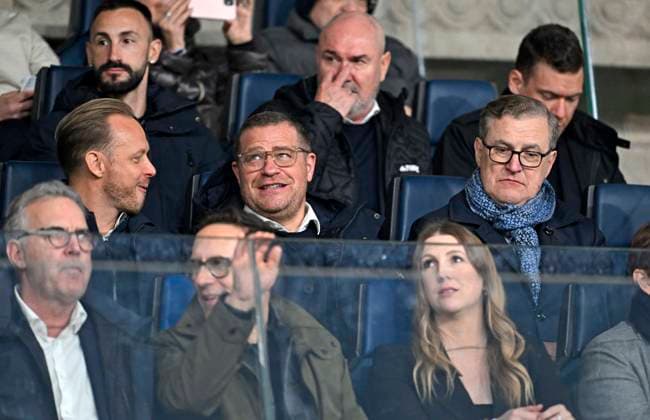 10 03 2026, Football UEFA Championsleague 2025 2026 Round of 16, Atalanta Bergamo FC Bayern Munich, in the New Balance Arena Bergamo, Italy , f l Sports Director Max Eberl Bayern Munich and CEO Jan Christian Dreesen FC Bayern Munich DFL and DFB regulations prohibit any use of photographs as image sequences and or quasi video