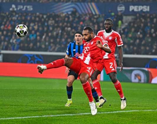 10 03 2026, Football UEFA Championsleague 2025 2026 Round of 16, Atalanta Bergamo FC Bayern München, in the New Balance Arena Bergamo, Italy , Jonathan Tah FC Bayern München clears the ball DFL and DFB regulations prohibit any use of photographs as image sequences and or quasi video