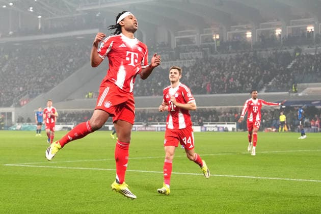 Bayern™s Serge Gnabry Celebrates after scoring 0-3 during the Uefa Champions League soccer match between Atalanta and Bayern Munich at the New Balance Stadium in Bergamo , north Italy - Tuesday , March 10 , 2026. - Soccer .  Copyright: xSpada LaPressex
