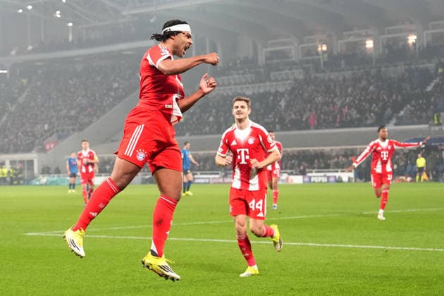 Bayern™s Serge Gnabry Celebrates after scoring 0-3 during the Uefa Champions League soccer match between Atalanta and Bayern Munich at the New Balance Stadium in Bergamo , north Italy - Tuesday , March 10 , 2026. - Soccer .  Copyright: xSpada LaPressex