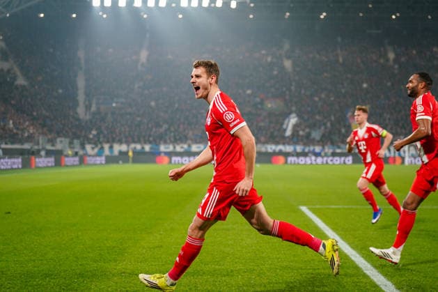 Italy Football UEFA Champions League 2025 2026, Round of 16 Atalanta Bergamo vs FC Bayern Munich New Balance Arena Bergamo Goal and goal celebration to 0 1 by Luis Diaz Luis Diaz FC Bayern Munich, 14 Joy, emotions, jubilation Copyright: xJOERANxSTEINSIEKx
