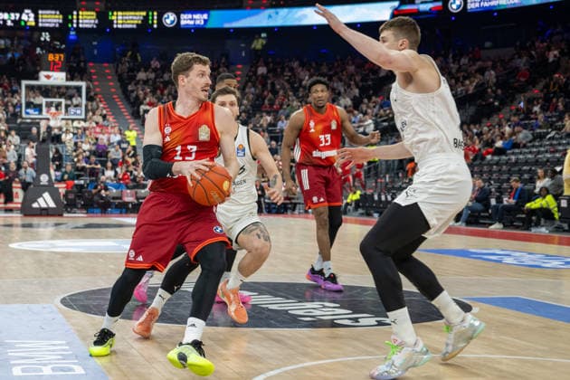 Andreas Obst 13 FC Bayern Basketball , Ferdinand Zylka 6 Basketball Loewen Braunschweig , FC Bayern Basketball vs Basketball Loewen Braunschweig, BBL, 25 Matchday, 10 03 2026 Munich Bavaria Germany Copyright: xkolbert-press UlrichxGamelx