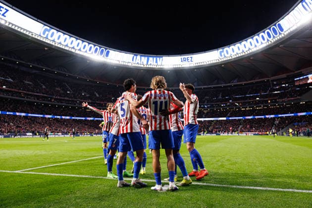 Players of Atletico Madrid seen celebrating after goal during UEFA Champions League round of 16 game between teams of Atletico de Madrid and Tottenham Hotspur Football Club (Joao Gregorio Ball Raw Images) Madrid Riyadh Air Metropolitano Spain Copyright: xJoaoxGregoriox joaogregorio_atletico_tottenham_2526joaogregorio_atletico_tottenham0047