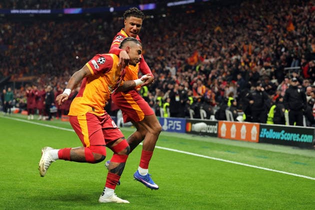 2026-03-10 Galatasaray SK v Liverpool FC - UEFA Champions League 2025 26 Round of 16 First Leg ISTANBUL, TURKEY - MARCH 10: Mario Lemina of Galatasaray SK celebrates after scoring the team s first goal with Mario Lemina of Galatasaray SK and Gabriel Sara of Galatasaray SK during the UEFA Champions League 2025 26 Round of 16 First Leg match between Galatasaray SK and Liverpool FC at Ali Sami Yen Spor Kompleksi on March 10, 2026 in Istanbul, Turkey. (Photo by BSR Agency) Istanbul Turkey Content not available for redistribution in The Netherlands directly or indirectly through any third parties. Copyright: xBSRxAgencyx