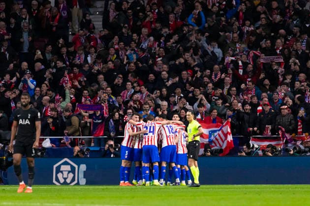 Atletico de Madrid v Tottenham Hotspur FC UEFA Champions League 2025 26 Round of 16 Atletico de Madrid v Tottenham Hotspur FC UEFA Champions League 2025 26 Round of 16 First Leg match Julian Alvarez celebrates his goal with his teammates during the UEFA Champions League 2025 26 Round of 16 First Leg match between Atletico de Madrid and Tottenham Hotspur FC at Estadio Riyadh Air Metropolitano on March 10, 2026 in Madrid, Spain Madrid Madrid Madrid Spain Copyright: xALEJANDROxMATIASx