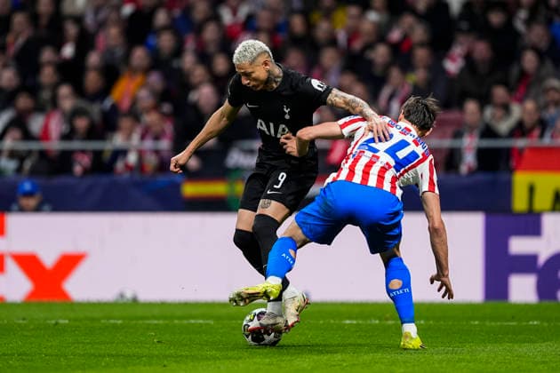March 10, 2026, Madrid, Madrid, Spain: Richarlison of Tottenham Hotspur and Robin Le Normand of Atletico de Madrid compete for the ball during the UEFA Champions League 2025 26 Round of 16 First Leg match between Atletico de Madrid and Tottenham Hotspur at Riyadh Air Metropolitano on March 10, 2026, in Madrid, Spain. Madrid Spain - ZUMAa181 20260310_zaa_a181_142 Copyright: xOscarxJ.xBarrosox