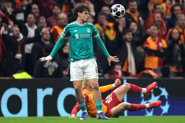 2026-03-10 Galatasaray SK v Liverpool FC - UEFA Champions League 2025 26 Round of 16 First Leg ISTANBUL, TURKEY - MARCH 10: Milos Kerkez of Liverpool FC, Baris Yilmaz of Galatasaray SK during the UEFA Champions League 2025 26 Round of 16 First Leg match between Galatasaray SK and Liverpool FC at Ali Sami Yen Spor Kompleksi on March 10, 2026 in Istanbul, Turkey. (Photo by BSR Agency) Istanbul Turkey Content not available for redistribution in The Netherlands directly or indirectly through any third parties. Copyright: xBSRxAgencyx