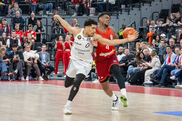 Adrian Worthy 0 Basketball Loewen Braunschweig , Xavier Rathan Mayes 4 FC Bayern Basketball , FC Bayern Basketball vs Basketball Loewen Braunschweig, BBL, 25 Matchday, 10 03 2026 Munich Bavaria Germany Copyright: xkolbert-press UlrichxGamelx