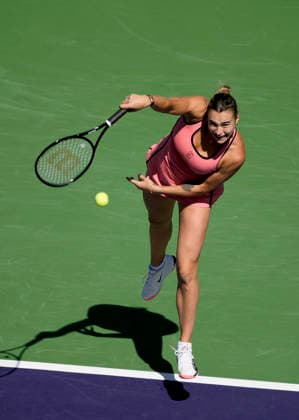 March 10, 2026 Aryna Sabalenka serves against Naomi Osaka (JPN) during their fourth round match at the BNP Paribas Open held at the Indian Wells Tennis Garden in Indian Wells, California. California. Mandatory Photo Credit : CSM Tennis 2026: BNP Paribas Open MAR 10  - ZUMAc04_ 20260310_zma_c04_003 Copyright: xCharlesxBausx