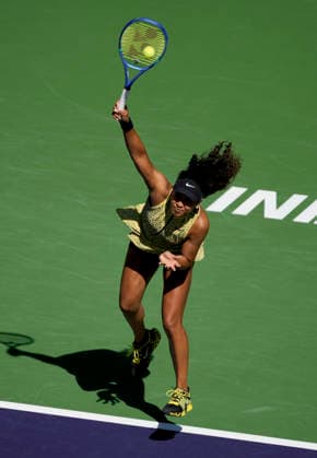 March 10, 2026 Naomi Osaka (JPN) serves against Aryna Sabalenka during their fourth round match at the BNP Paribas Open held at the Indian Wells Tennis Garden in Indian Wells, California. California. Mandatory Photo Credit : CSM Tennis 2026: BNP Paribas Open MAR 10  - ZUMAc04_ 20260310_zma_c04_009 Copyright: xCharlesxBausx