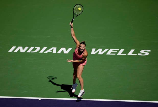 March 10, 2026 Aryna Sabalenka serves against Naomi Osaka (JPN) during their fourth round match at the BNP Paribas Open held at the Indian Wells Tennis Garden in Indian Wells, California. California. Mandatory Photo Credit : CSM Tennis 2026: BNP Paribas Open MAR 10  - ZUMAc04_ 20260310_zma_c04_020 Copyright: xCharlesxBausx