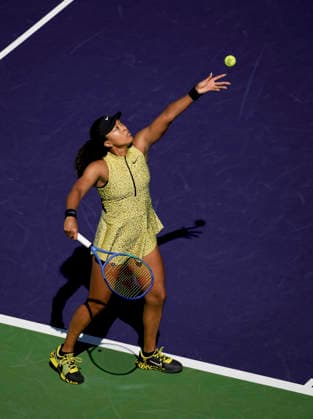 March 10, 2026 Naomi Osaka (JPN) serves against Aryna Sabalenka during their fourth round match at the BNP Paribas Open held at the Indian Wells Tennis Garden in Indian Wells, California. California. Mandatory Photo Credit : CSM Tennis 2026: BNP Paribas Open MAR 10  - ZUMAc04_ 20260310_zma_c04_021 Copyright: xCharlesxBausx