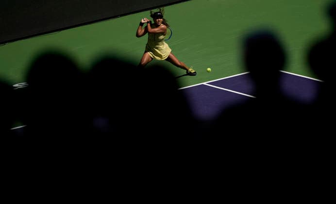 March 10, 2026 Naomi Osaka (JPN) returns a shot against Aryna Sabalenka during their fourth round match at the BNP Paribas Open held at the Indian Wells Tennis Garden in Indian Wells, California. California. Mandatory Photo Credit : CSM Tennis 2026: BNP Paribas Open MAR 10  - ZUMAc04_ 20260310_zma_c04_022 Copyright: xCharlesxBausx