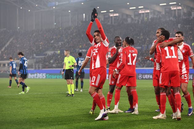 Leroy Sane (FC Bayern Munchen) celebrates after scoring his team s sixth goal, UEFA Champions League 2025 26 League Round of 16, Atalanta BC v FC Bayern Munchen , Stadio Atleti azzurri d Italia, March 10, 2026, Bergamo, Italy.