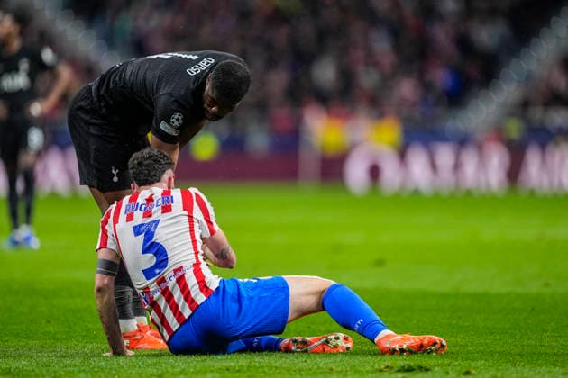 March 10, 2026, Madrid, Madrid, Spain: Kevin Danso of Tottenham Hotspur and Matteo Ruggeri of Atletico de Madrid in action during the UEFA Champions League 2025 26 Round of 16 First Leg match between Atletico de Madrid and Tottenham Hotspur at Riyadh Air Metropolitano on March 10, 2026, in Madrid, Spain. Madrid Spain - ZUMAa181 20260310_zaa_a181_165 Copyright: xOscarxJ.xBarrosox