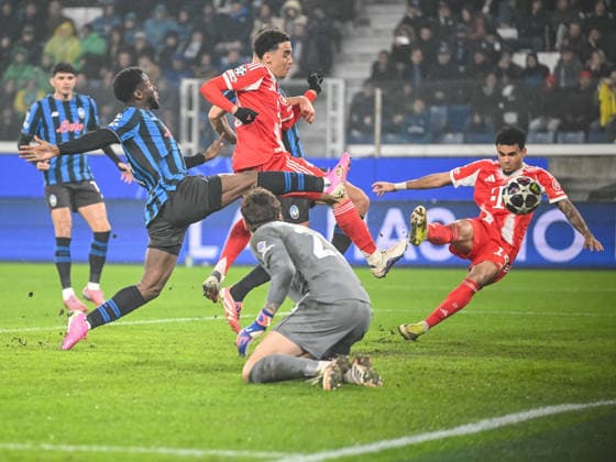 Jamal Musiala FC Bayern München scores his team s sixth goal during the UEFA Champions League 2025 26 Round of 16 First Leg match between Atalanta BC and FC Bayern München at Stadio di Bergamo on March 10, 2026 in Bergamo, Italy Photo by Harry Langer DeFodi Images