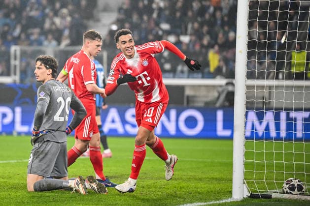 Jamal Musiala FC Bayern München scores his team s sixth goal during the UEFA Champions League 2025 26 Round of 16 First Leg match between Atalanta BC and FC Bayern München at Stadio di Bergamo on March 10, 2026 in Bergamo, Italy Photo by Harry Langer DeFodi Images