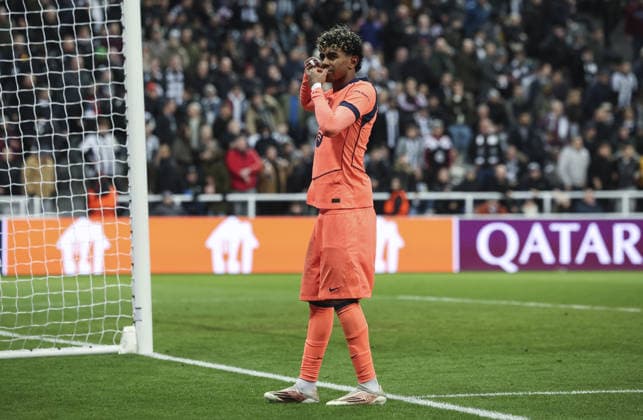 Newcastle v Barcelona, UEFA Champions League, Round of 16, 1st leg 10.03.26 Newcastle v Barcelona, UEFA Champions League, Round of 16, 1st leg Bradley Ormesher The Times Lamine Yamal Of Barcelona scores and celebrates scoring his teams 1st goal from the penalty spot 1-1  Copyright: xBradleyxOrmesherx NINTCHDBPICT001065621750
