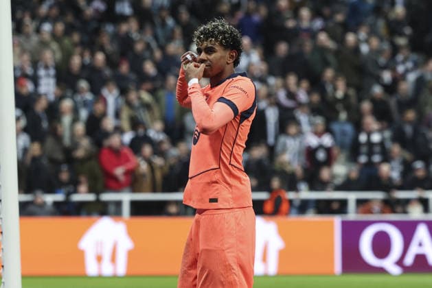 Newcastle v Barcelona, UEFA Champions League, Round of 16, 1st leg 10.03.26 Newcastle v Barcelona, UEFA Champions League, Round of 16, 1st leg Bradley Ormesher The Times Lamine Yamal Of Barcelona scores and celebrates scoring his teams 1st goal from the penalty spot 1-1  Copyright: xBradleyxOrmesherx NINTCHDBPICT001065621812