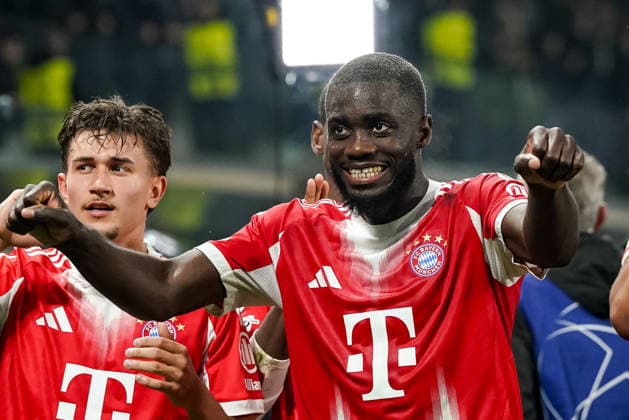 Atalanta BC v Bayern Munchen - UEFA Champions League Dayot Upamecano of FC Bayern Munchen celebrates victory at the end of the serie UEFA Champions League 2025 26 Round of 16 match between Atalanta BC and FC Bayern Munchen at Gewiss Stadium on March 10, 2026 in Bergamo, Italy Bergamo Gewiss Stadium Bergamo Italy Copyright: xGiuseppexMaffiax 260310_UCL_Atalanta-BayernMunchen_GM_08969
