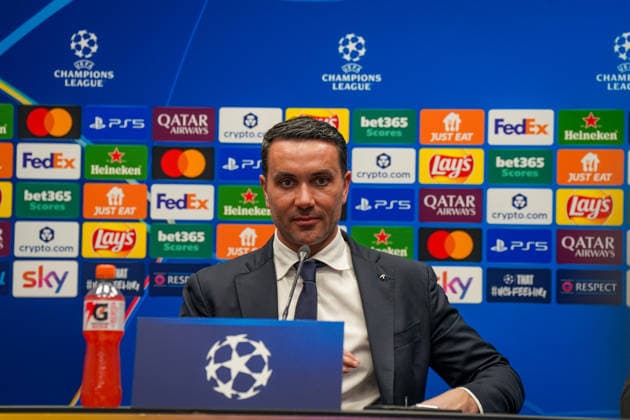 Italy Football UEFA Champions League 2025 2026, Round of 16 Atalanta Bergamo vs FC Bayern Munich New Balance Arena Bergamo Raffaele Palladino Coach, Atalanta Bergamo Press conference, Media Copyright: xJOERANxSTEINSIEKx