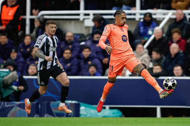 Newcastle United v Barcelona, Champions League Raphinha of Barcelona controls the ball during the Champions League match between Newcastle United and Barcelona at St. James s Park, Newcastle, UK on 10 March 2026. Newcastle St. James s Park Tyne and Wear UK Editorial use only , Copyright: xCraigxCowanx PSI-23867-0139
