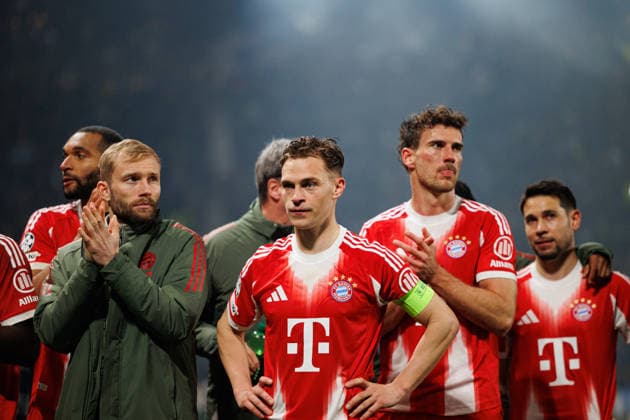 Konrad Laimer and Joshua Kimmich seen during Champions League Round of 16 game between teams of Atalanta Bergamo and Bayern Munchen (Maciej Rogowski Ball Raw Images) Bergamo Estadio Atleti Azzurri d Italia Italy Copyright: xMaciejxRogowskix maciejrogowski_atalanta_bayern_2526_ROG6154