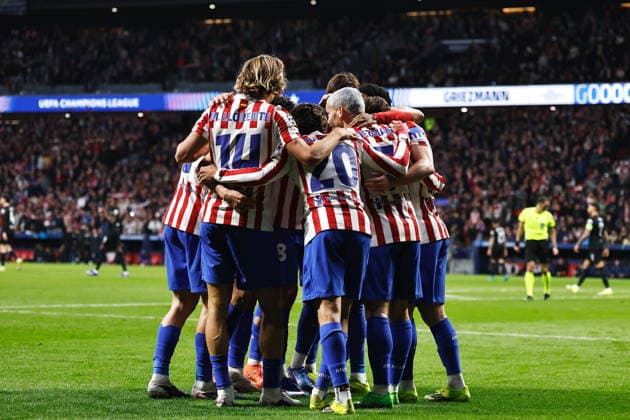 Atletico de Madrid team group, Mannschaftsbild, Totale (Atletico), MARCH 10, 2026 - Football Soccer : Atletico de Madrid team group celebrate after Griezmann s goal during UEFA Champions League Round of 16 1st leg match between Club Atletico de Madrid - Tottenham Hotspur at the Estadio Metropolitano in Madrid, Spain. Noxthirdxpartyxsales  aflo_323022336