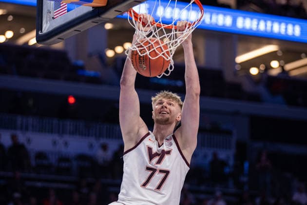 March 10, 2026: Virginia Tech Hokies center Antonio Dorn (77) dunks against the Wake Forest Demon Deacons during the second half of the 2025 ACC Men s Baskeetball Championship at Spectrum Center in Charlotte, NC. ( ) Charlotte United States - ZUMAc04_ 20260310_zma_c04_181 Copyright: xScottxKinserx