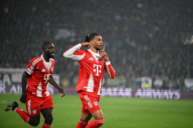 Michael Olise of Fc Bayern Monaco celebrating after a goal during the UEFA Champions League 2025 2026 16 first Leg match between Atalanta BC and FC Bayern Monaco, on 10 of March 2026, at New balance Arena stadium in Bergamo, Italy  Copyright: xTizianoxBallabio IPAxSportx xipa-agency.netx xx IPA_72681277 IPA_Agency_IPA72681277