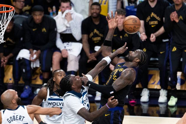 March 10, 2026, Los Angeles, California, USA: Minnesota TimberwolvesÃ¢â‚¬â ¢ Naz Reid (11) blocks a shot by Los Angeles LakersÃ¢â‚¬â ¢ Deandre Ayton (5) during an NBA, Basketball Herren, USA basketball game at Crypto.com Arena on Tuesday, March 10, 2026 in Los Angeles. NBA 2026: Timberwolves Vs Lakers  - ZUMAc68_ 20260310_zaf_c68_059 Copyright: xRingoxChiux