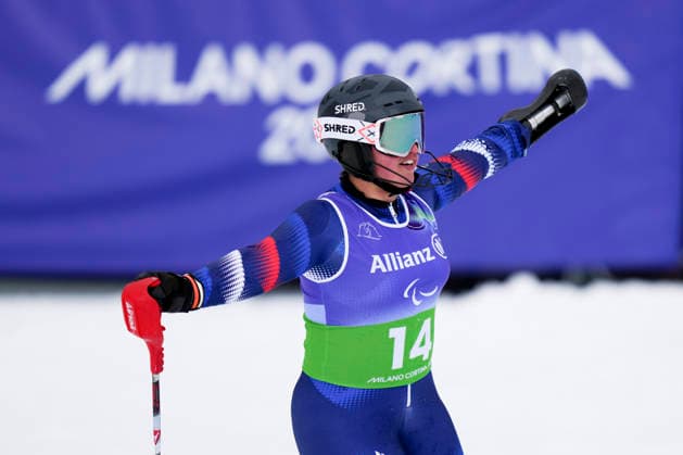 (260311) -- CORTINA D AMPEZZO, March 11, 2026 -- Aurelie Richard of France celebrates after the para alpine skiing women s combined standing event at the Milan-Cortina 2026 Paralympic Winter games, Winterspiele,Spiele, Summer games in Cortina D ampezzo, Italy, March 10, 2026. ) (SP)ITALY-CORTINA D AMPEZZO-PARALYMPIC WINTER GAMES-PARA ALPINE SKIING-WOMEN S COMBINED-STANDING LianxYi 