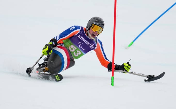 (260311) -- CORTINA D AMPEZZO, March 11, 2026 -- Niels de Langen of the Netherlands competes during the Para Alpine Skiing Men s Alpine Combined Sitting event at the Milan-Cortina 2026 Paralympic Winter games, Winterspiele,Spiele, Summer games in Cortina D ampezzo, Italy, March 10, 2026. ) (SP)ITALY-CORTINA D AMPEZZO-PARALYMPIC WINTER GAMES-PARA ALPINE SKIING-MEN S ALPINE COMBINED-SITTING WangxKaiyan 