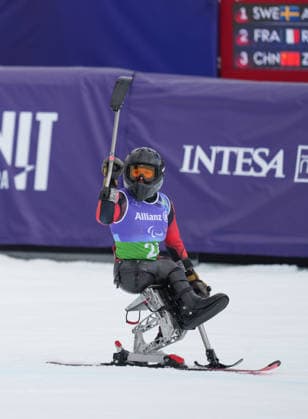 (260311) -- CORTINA D AMPEZZO, March 11, 2026 -- Anna-Lena Forster of Germany celebrates after the para alpine skiing women s combined sitting event at the Milan-Cortina 2026 Paralympic Winter games, Winterspiele,Spiele, Summer games in Cortina D ampezzo, Italy, March 10, 2026. ) (SP)ITALY-CORTINA D AMPEZZO-PARALYMPIC WINTER GAMES-PARA ALPINE SKIING-WOMEN S COMBINED-SITTING WangxKaiyan 